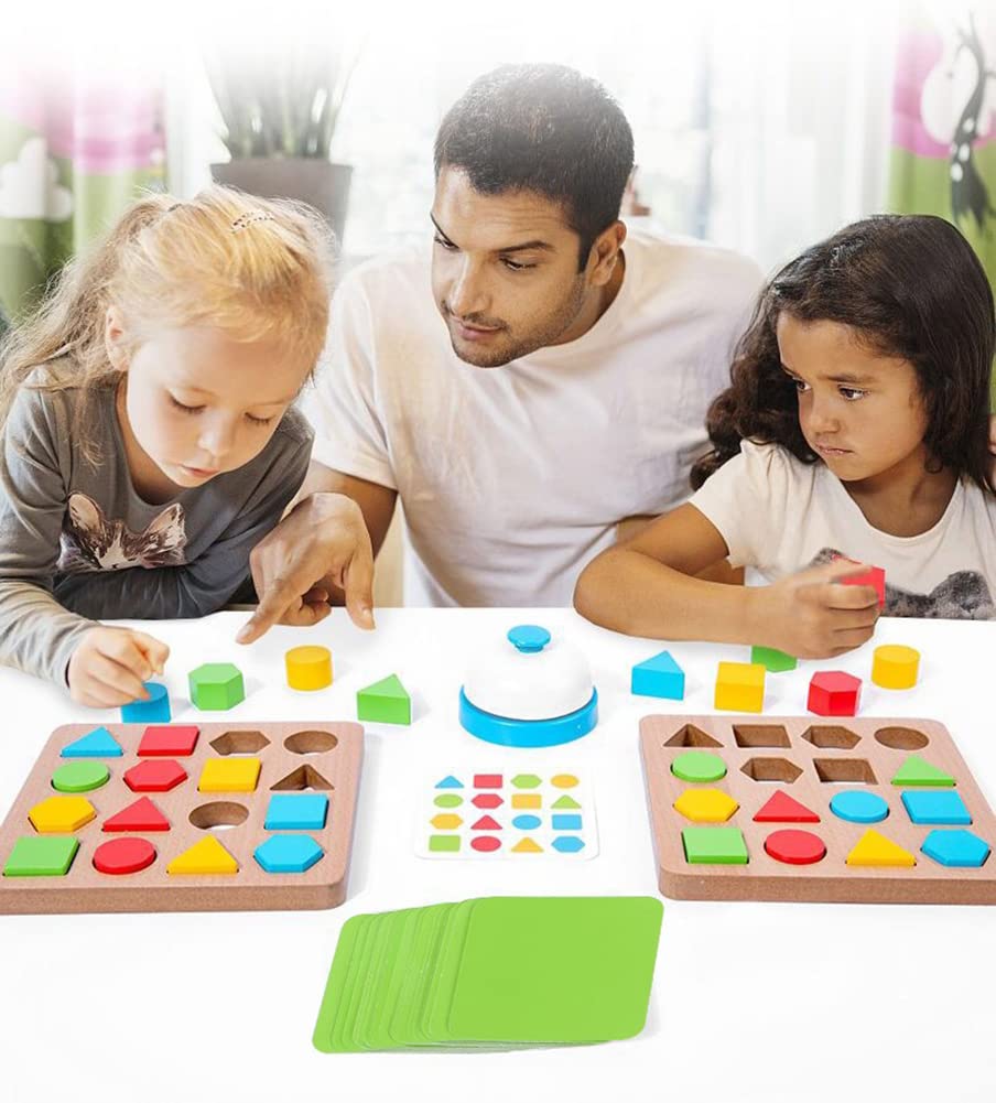 Match Shapes and Colors Board Wooden Montessori Educational Tabletop Building Boys and Christmas Brain Card Educational Party Ages 6 and Up Game,