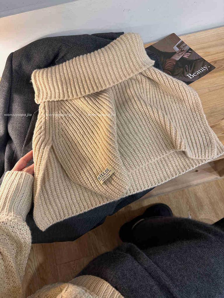 Sciarpa con Scollo Alto e Spacco Donna Stagione Nera Maglione Collo Set Sciarpa Lavorata a Maglia Per Proteggere dal Freddo e Mantenere Caldi sulla Sciarpa Esterna