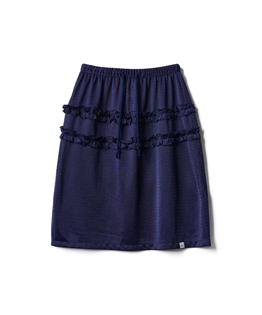 Forev Mesh Frill Midi Skirt - Navy