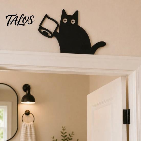 Bathroom Door Decoration Nosy Black Cat Topper Decor, Halloween Corner Acrylic Indoor Doorway Statue Top Figurine for Bedroom Home Gift Lovers