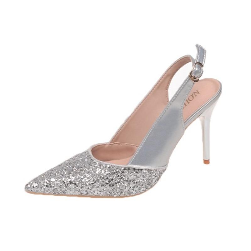 Fashion Bling Fashion High Heels Women Sandals 2025 Summer Pointed Toe Shoes New Elegant Stilettos Slippers Party Dress Pumps Sandalias