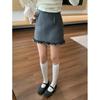 Pear-Shape Lace Spliced Wool A-Line Skirt - Gray, Slim Fit, Versatile for Spring/Autumn