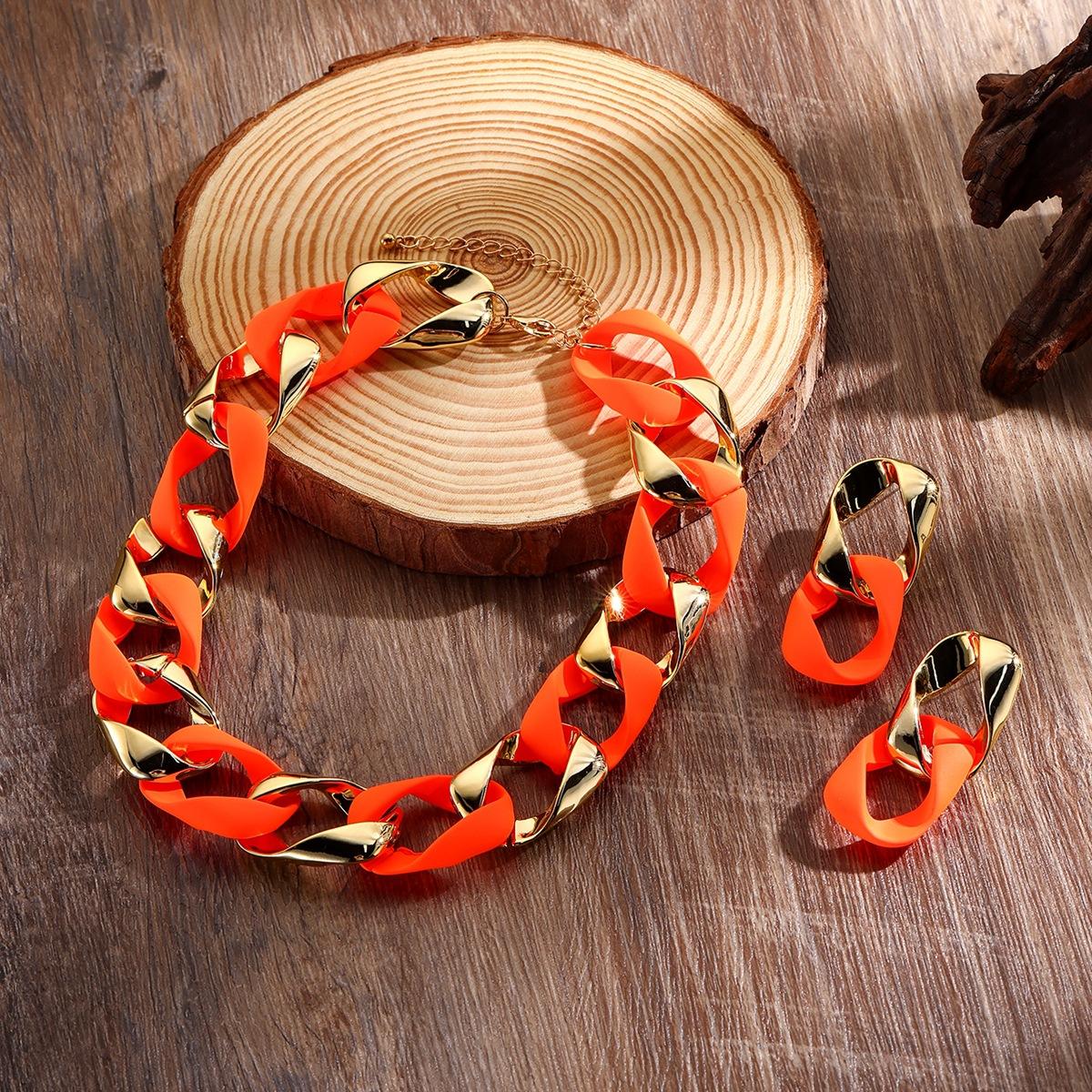 

Ожерелье из полой акриловой кубинской цепи в стиле панк, серьги, комплект из флуоресцентной цепочки в стиле хип-хоп оранжевый