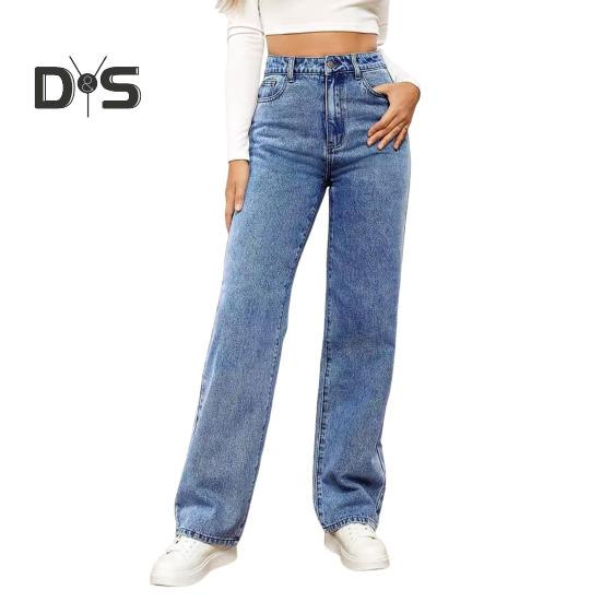 

Женские прямые расклешенные джинсы с высокой талией, застегивающиеся на молнию, однотонные джинсовые брюки с карманами для повседневной носки, школьные поездки на работу XXXL