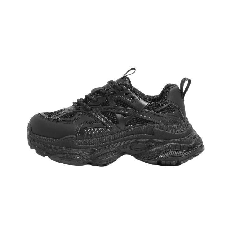 Pantofi negri de tată cu talpă moale, pantofi sport casual versatili pentru femei, noi de toamnă, cu talpă groasă care înalță