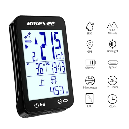 Bikevee GPS Wireless Bicycle Speedometer, Cycle Computer with Auto Start/Stop, Auto Backlight, Waterproof, Odometer, MPH/KM/H, 2.4-inch FSTN Tiered Di