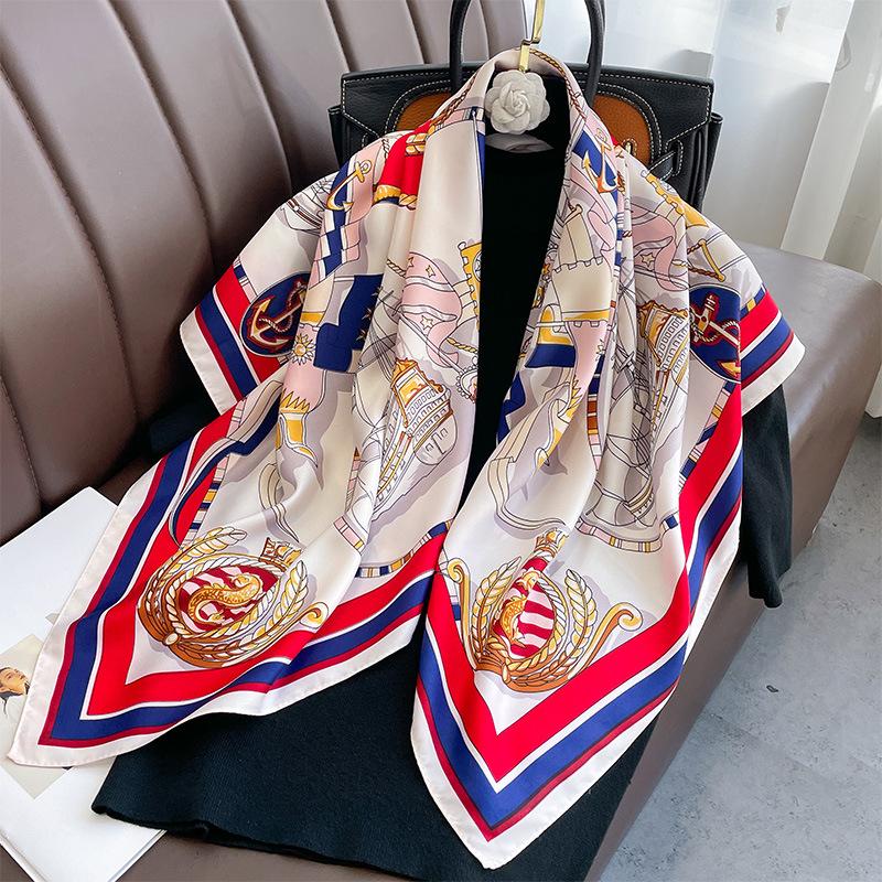 Luxury Brand Printed Hijab Scarf Elegant Thin Smooth Satin Shawl Summer Windproof Sunscreen Square Scarf For Women