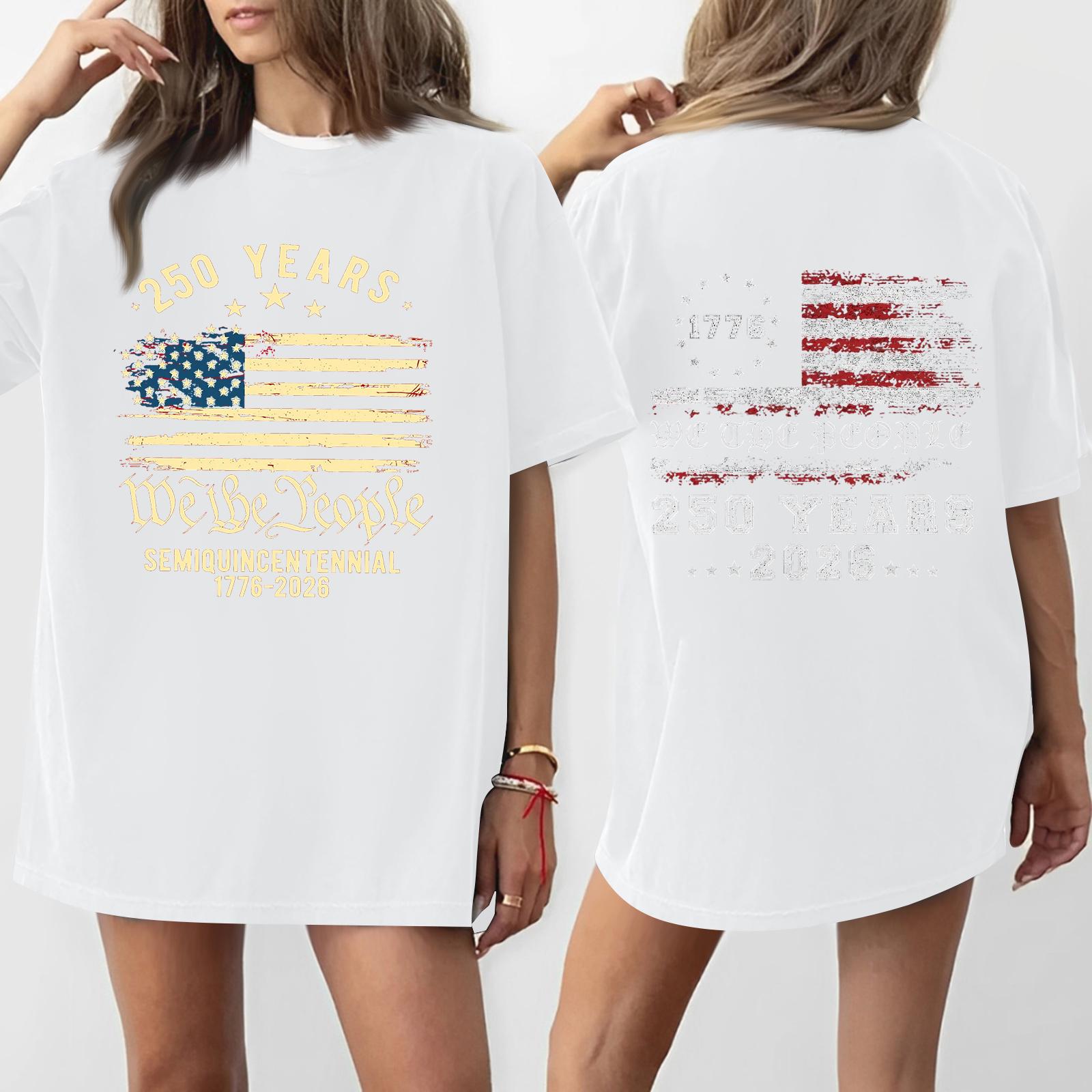 

Women s Casual Independence Day 250 Anniversary Printed T-shirt Round Neck Pullover Short Sleeve Top XL білий