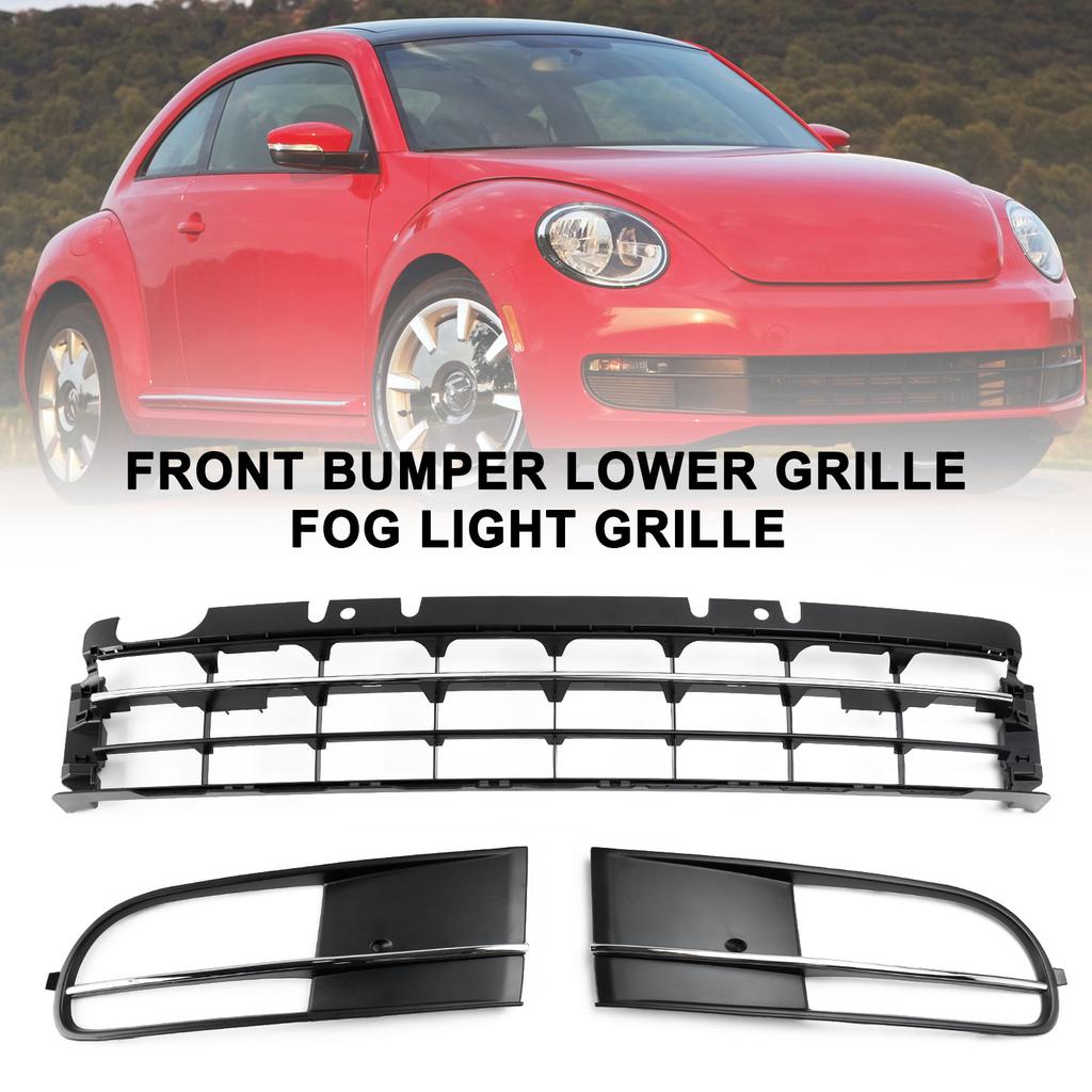 Front Bumper Lower Grille + Fog Light Grill Fit VW Beetle 2012-2016 W/ Chrome