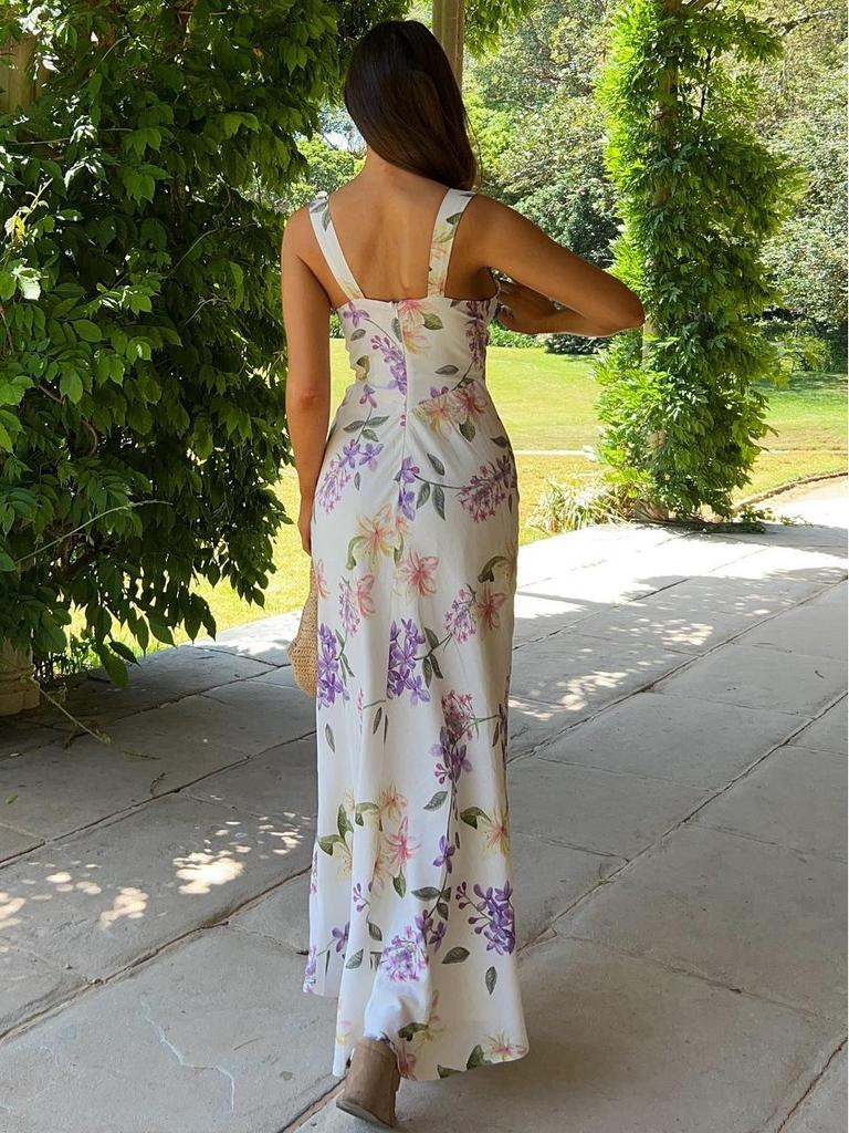 Summer Floral Maxi Dress with Spaghetti Straps - Elegant Flower Print