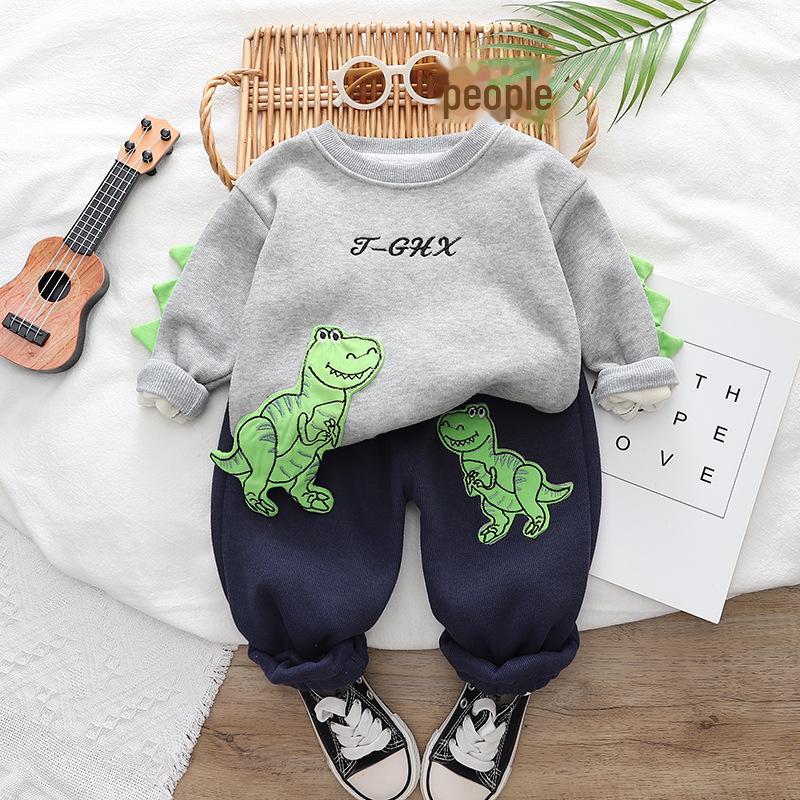 

Зимний комплект из двух предметов для мальчиков 2023 года: стильная толстовка и спортивные штаны из бархата 120 cm