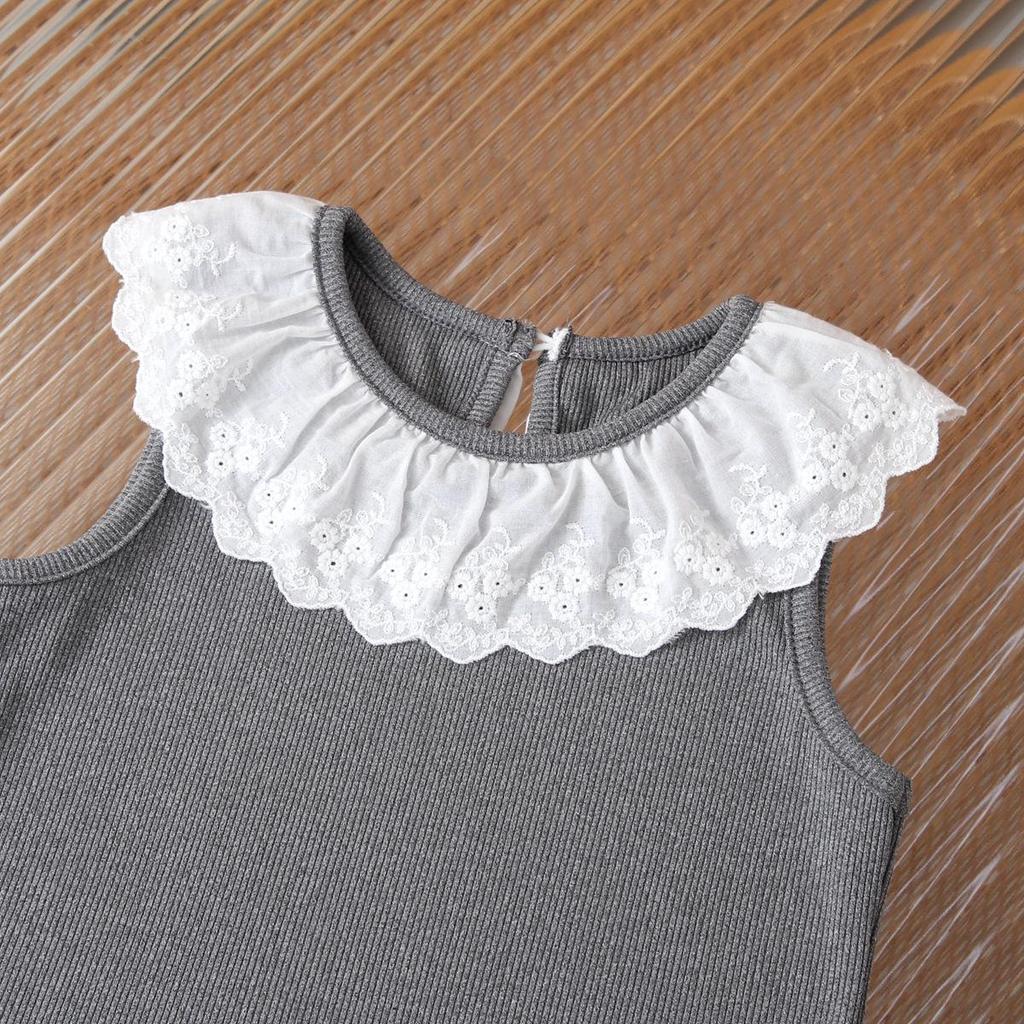 Cross-Border Girls' Summer Two-Piece Set: Ruffle Collar Vest with Flare Pants