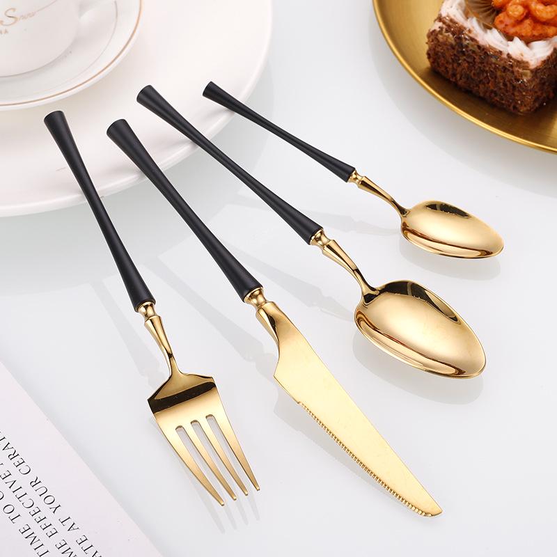 Stainless Steel Small Waist Cutlery Set: Steak Knife, Fork, Dessert Spoon, Mirror Finish.