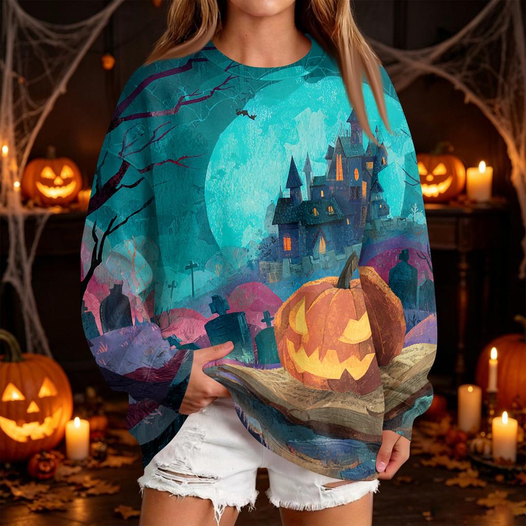 Women's Fashion Casual Halloween Print Round Neck Sweatshirt