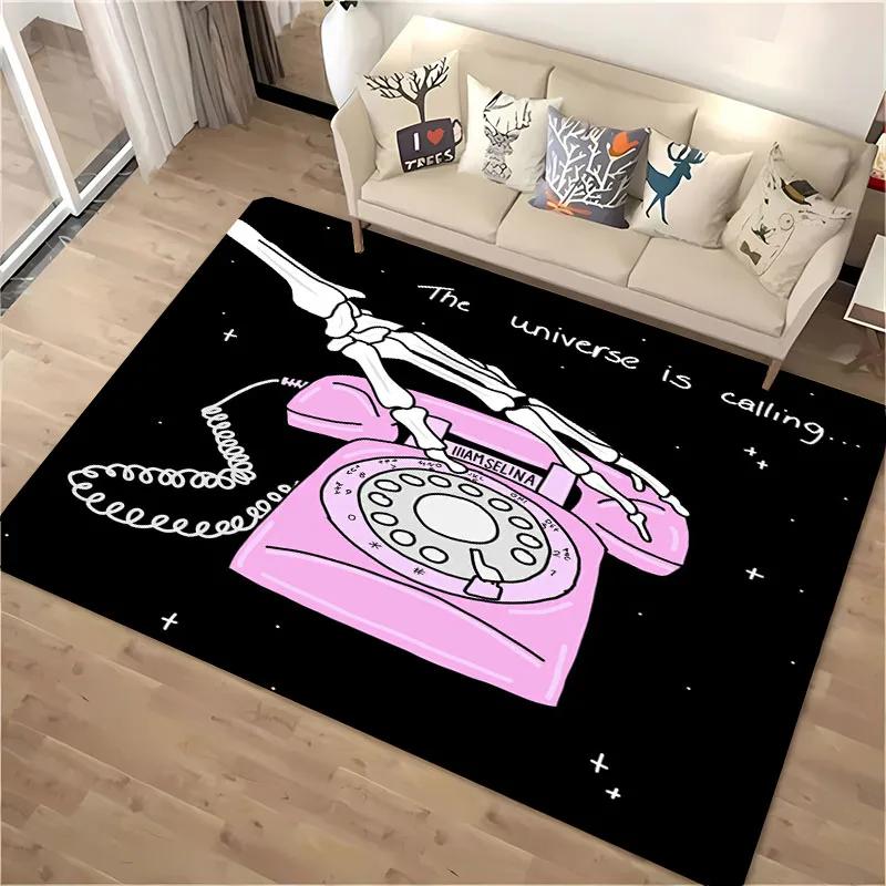 3D HD Printing Retro Phone Carpet for Living Room Cartoon Children's Bedroom Sofa Doormat Floor Tapete Anti-slip Mat Decor Rugs