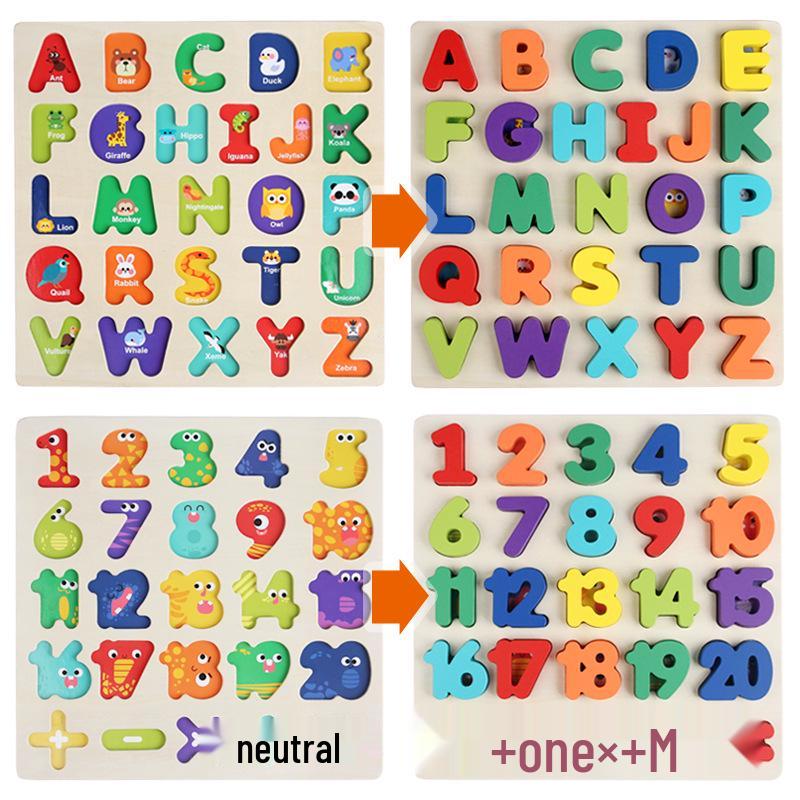 Verdicktes Holz-Buchstaben- und Zahlen-Erkennungs-Puzzle für Kinder