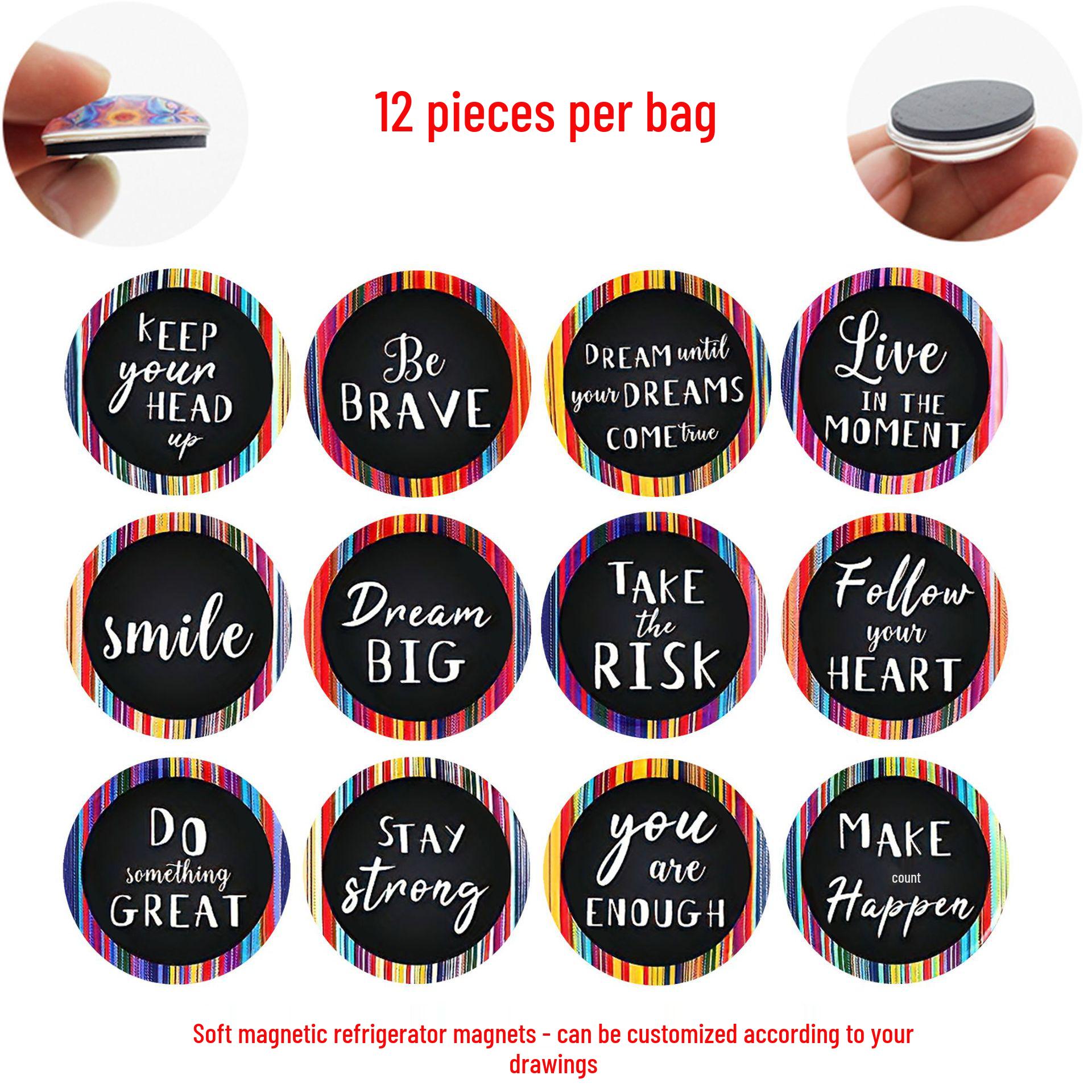 

Motivational Stripe Frame Magnet - Positive Glass Sticker for Fridge 12 pieces, 25mm