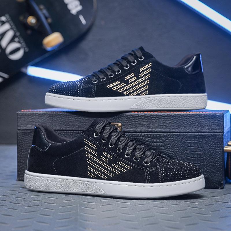 Luxury Designer Fashion Men's Black Rhinestone Platform Shoes Microfiber Leather Fabric Breathable Rock Hip-hop Walking Sneakers