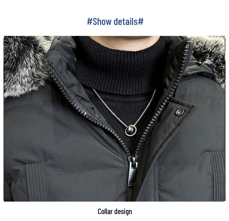 Men's Plus Size Casual Mid-Length Cotton Jacket with Fur Collar Hooded, Thickened for Warmth, High Quality