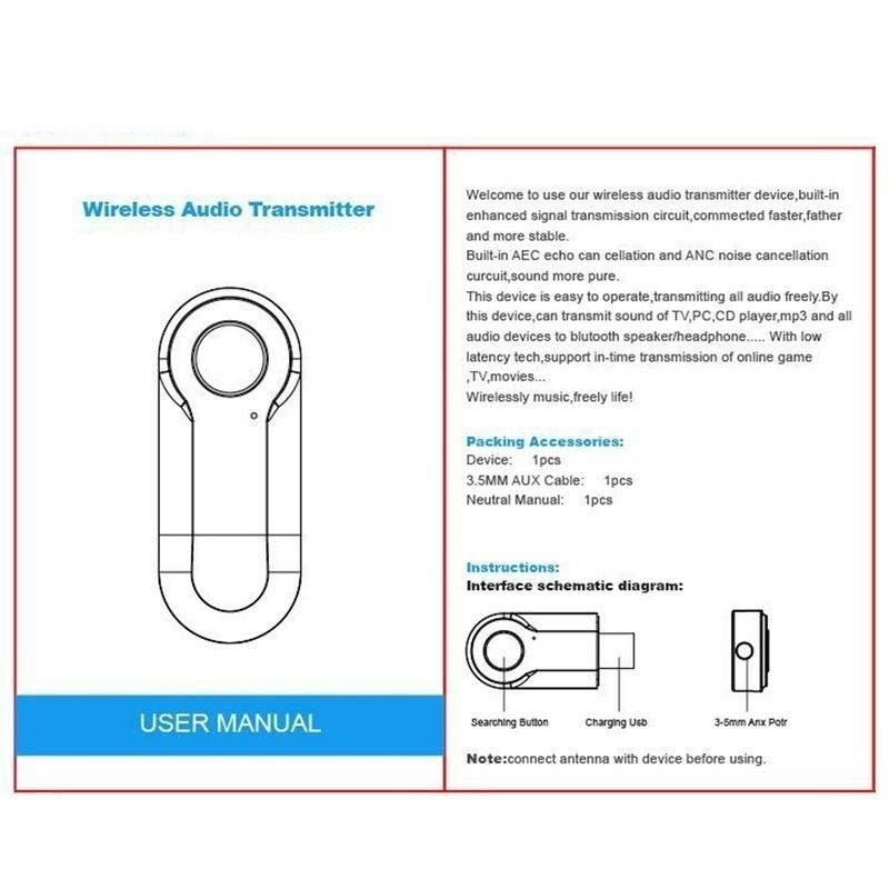 Bezdrátový Bluetooth V5.0 vysílač pro TV telefon PC Stereo audio hudební adaptér