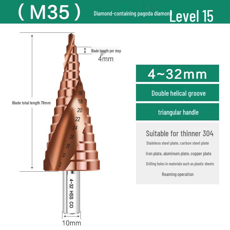 Cobalt-Stepped Twist Drill Bit for Hand Drills - Ideal for Steel & Stainless Steel