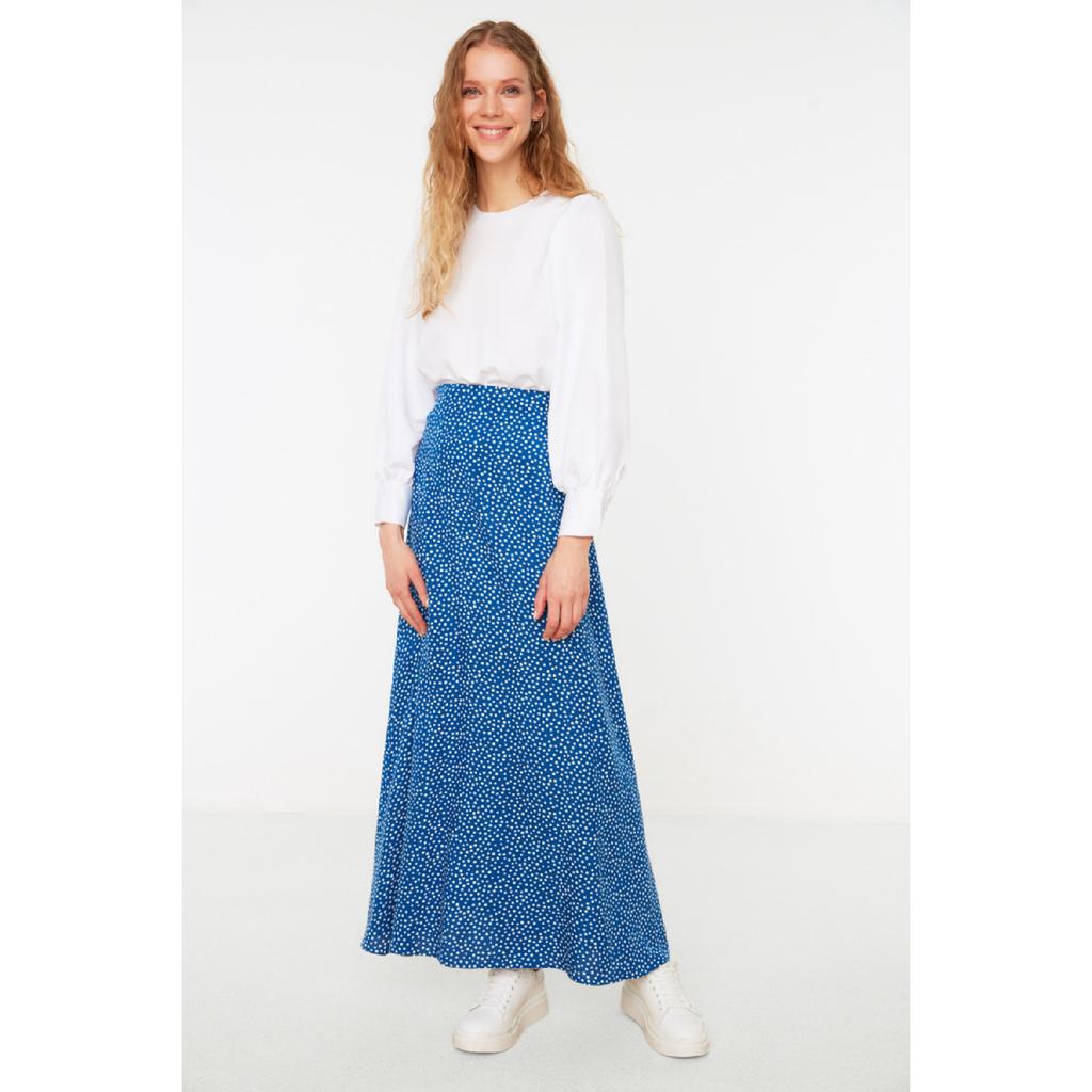 Black Polka Dot Patterned Bell Woven Skirt Tctss22ee0006