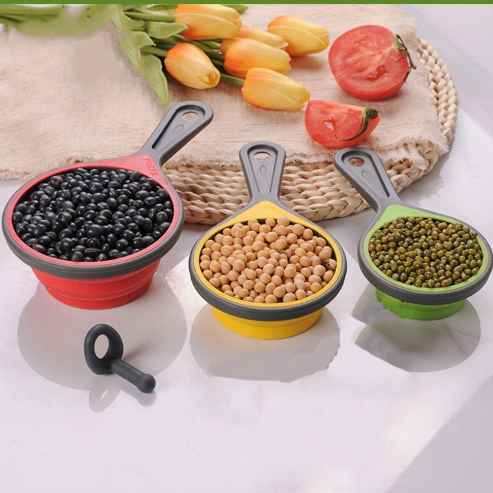 4pcs/set Silicone Folding Measuring Spoon Set with Hanging Holes Telescopic Measuring Cups Clear Scale Coffee Sugar Spice Powder