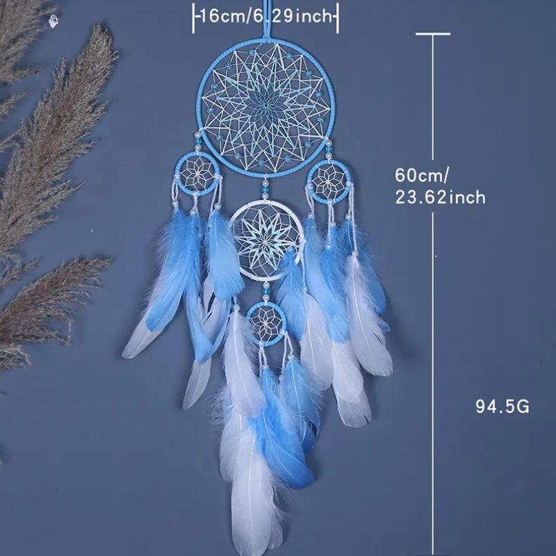 Lucky Five Rings Dreamcatcher Pendant Home Decoration  Exquisite Natural Feather Creative Decoration Wind Chimes