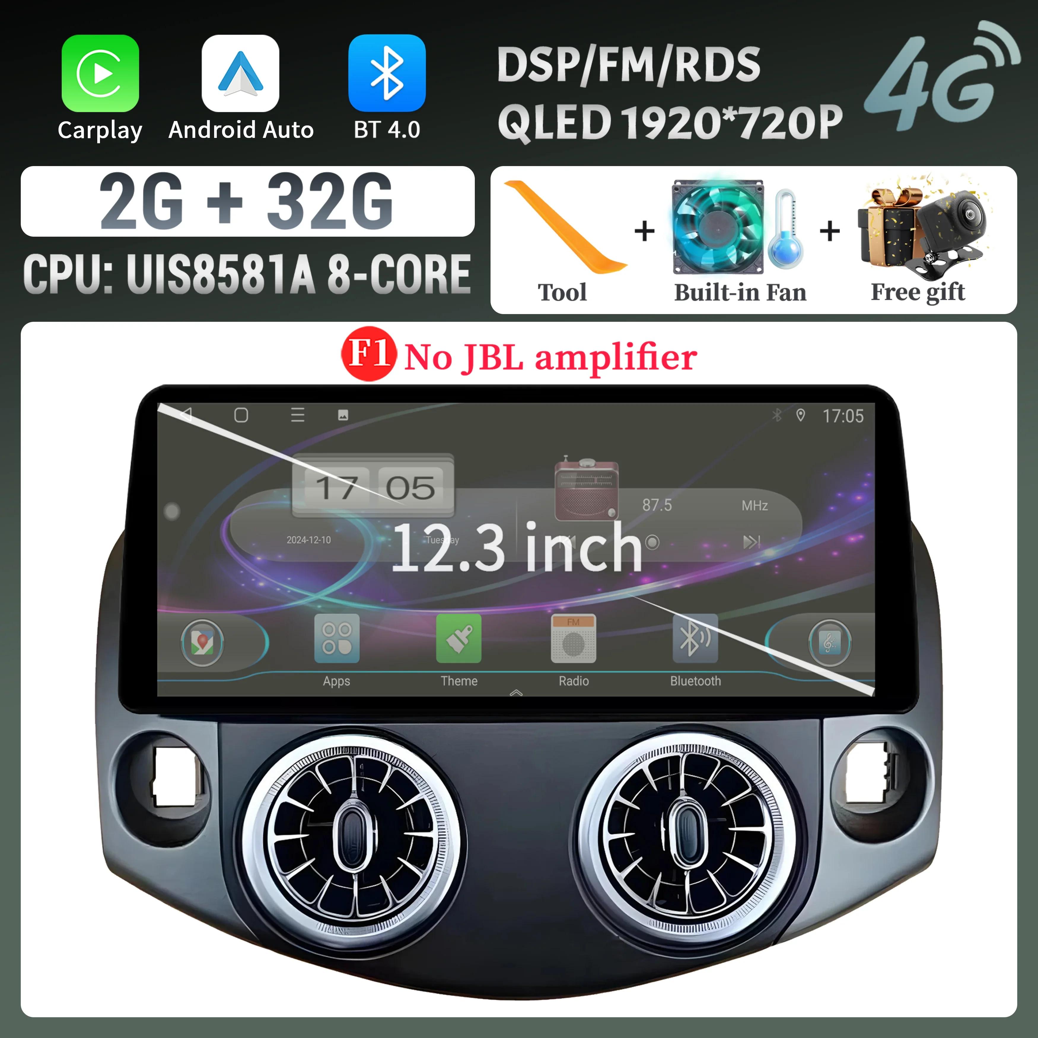 

Автомобильное радио мультимедиа 12,3 дюйма GPS для Toyota RAV4 2007-2011 навигация беспроводной BT CarPlay Android 14 стерео сенсорный экран CHINA