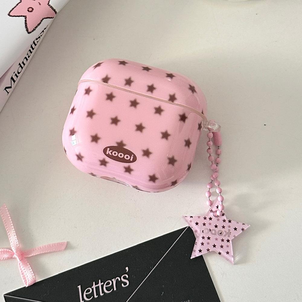 Lovely Brown Star Wireless Bluetooth Earphone Case for Apple AirPods 1 2 3 4 Pro 2 Charge Box Shell With Pink Chain Pendant