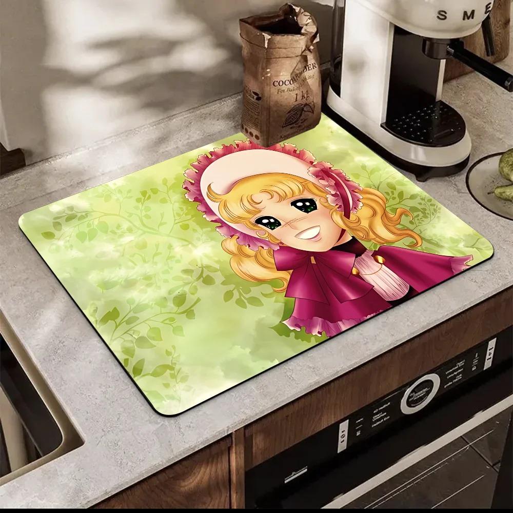 Cartoon Women's Candy Candy Printed Dish Drying Mat Super Absorbent Coffee Drain Pad Tableware Quick Dry Rug Kitchen Dinnerware