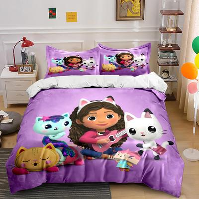 Mehrere Größen Niedliches Cartoon G-Gabbys Puppenhaus Bedrucktes Bettwäsche-Set 1 Bettbezug 2 Kissenbezüge Jungen Mädchen Kinder Luxus Geschenke