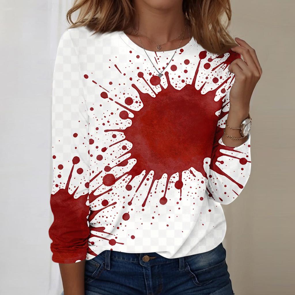 Women's Casual Long Sleeve Halloween Print Pullover Top Crew Neck Lightweight Sweatshirt for Everyday Wear