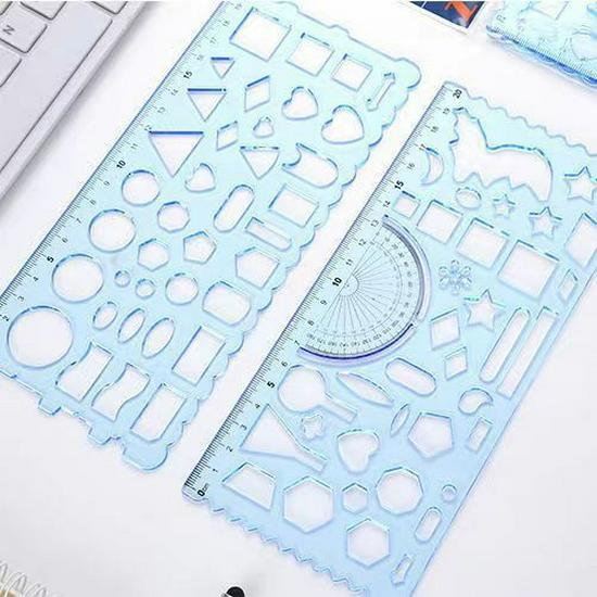Zhiheng 2-Piece Multifunctional Drawing Template Set: Primary School Student Straight Ruler & Circle Design Tool.