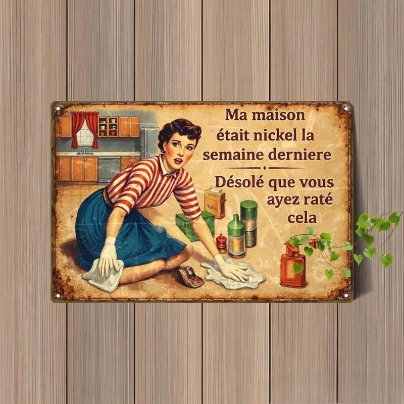Metal Wall Art Vintage Housewife Cleaning Humorous Quote for Kitchen