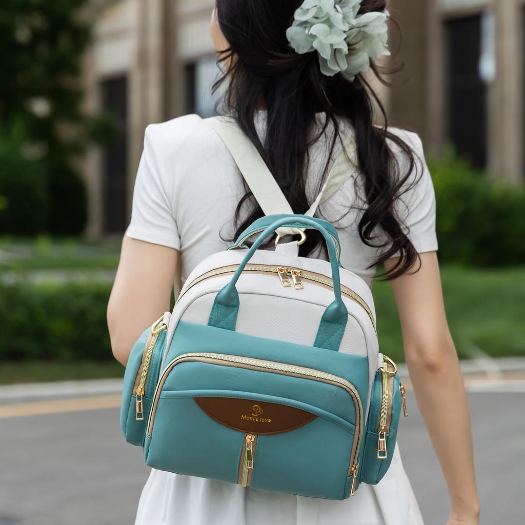 Oxford Mummy Tote Bag Multifunctional Backpack Baby Diaper Shoulder Bags Outdoor Baby Insulated Bottle Handbag Women'S Portable Stroller Backpack