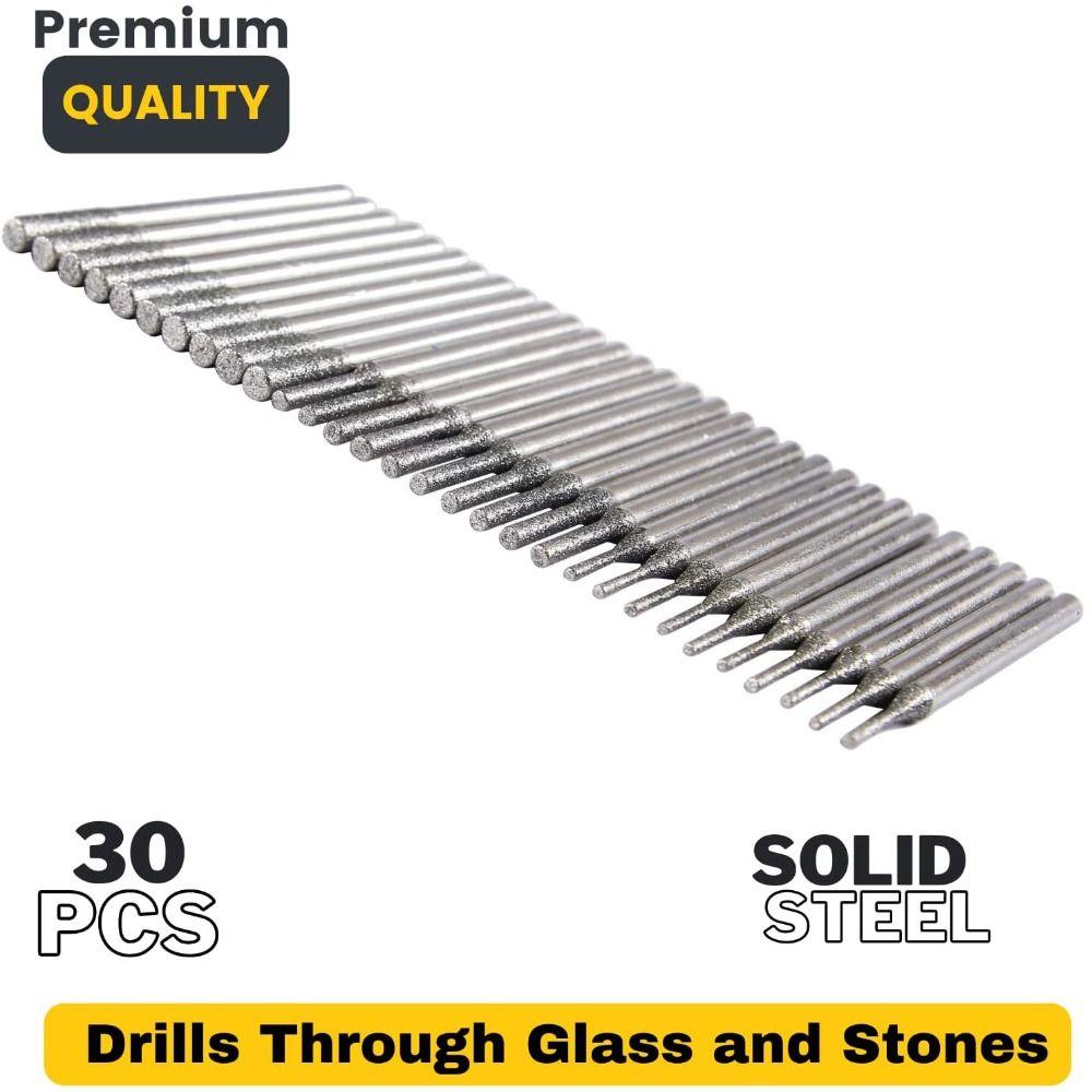 30 Pcs 1/8 Shank 1mm 2mm 3mm Diamond Drill Bit Set Gem Stones Lapidary Tool  Dremel Drill Bits