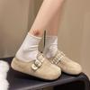 Thick-Soled Fleece-Lined Retro Birkenstock Women's Furry Round-Toe Slippers for Autumn/Winter