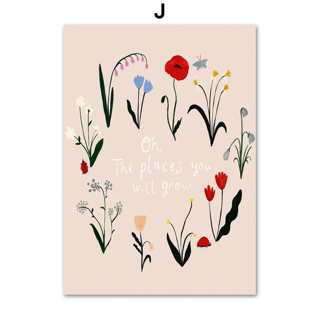 Dog Goose Rabbit Bear Fox Mouse Wildflower Cartoon Poster Wall Art Canvas Painting And Prints Wall Pictures Baby Kids Room Decor (with frame)