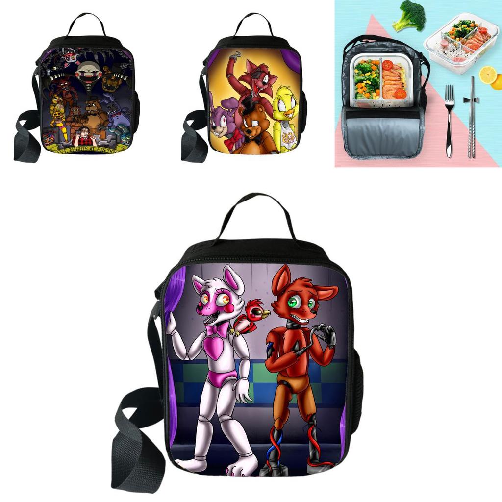 Large Capacity Five Nights At Freddy's 3d Printed Insulated Lunch Bag For Versatile Use