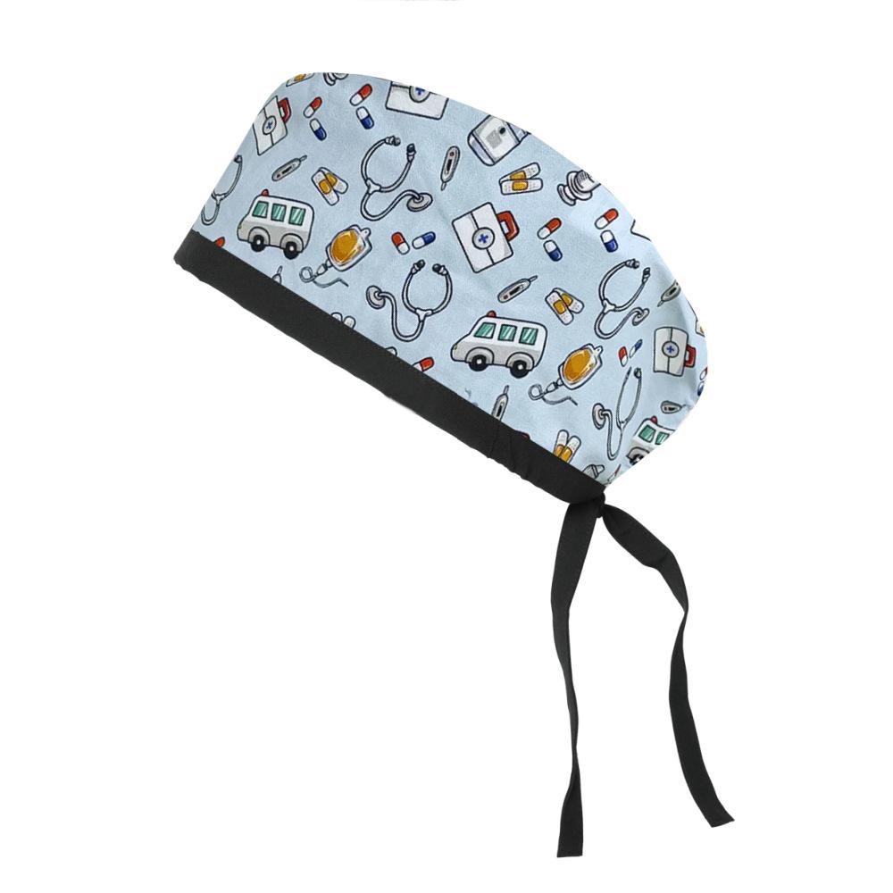 Adjustable Cotton Surgical Cap with Cartoon Print for Women and Men