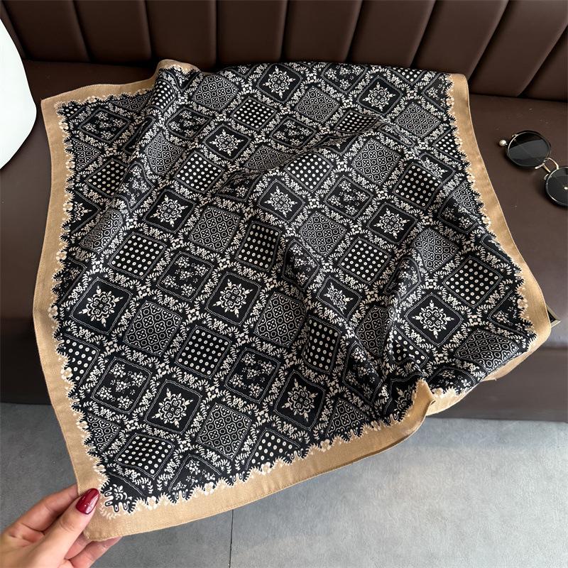Autumn and winter fashion imitation velvet herringbone pattern cotton and linen small square scarf silk scarf headscarf shawl sun protection scarf