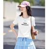 Shang Jing Women's 3D Letter Print Round Neck T-Shirt