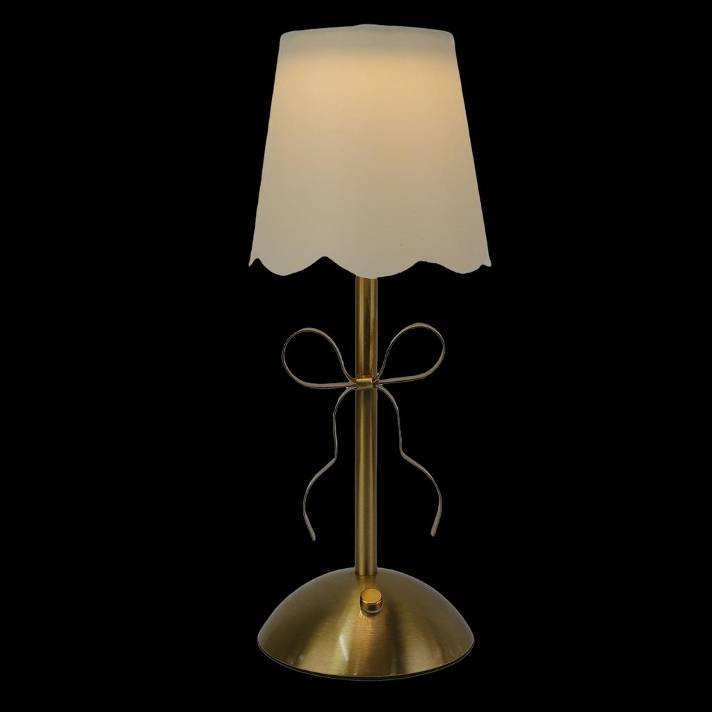 Bow Table Lamp with Fabric Shade Cute Decorative Metal Rechargeable Cordless Bedside Lamp for Bedroom