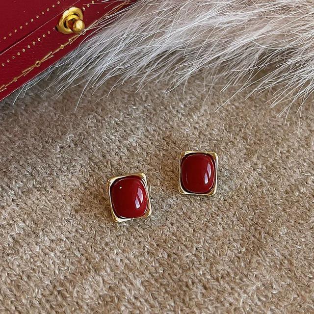 Kolczyki klipsy w stylu lat 80. z Hongkongu w kolorze czerwonym i niebieskim dla nieprzekłutych uszu – Luksusowe kolczyki sztyfty w stylu francuskim