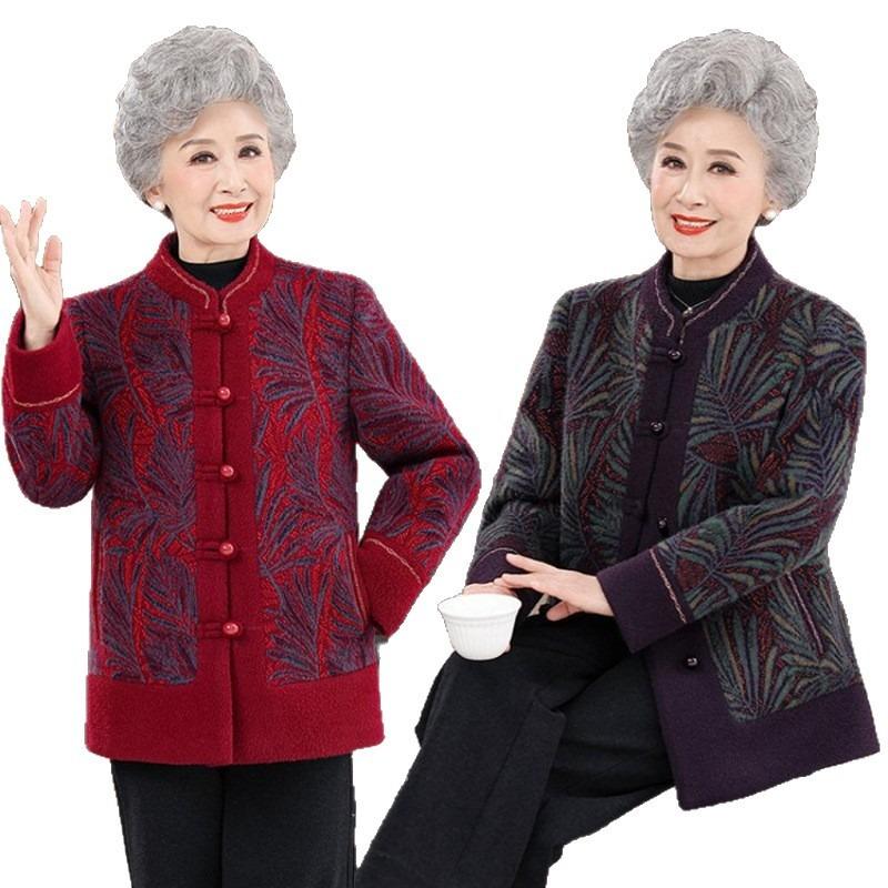 Grandma wear autumn and winter warm coat year old 0 middle aged female mother spring and autumn top elderly festive clothes