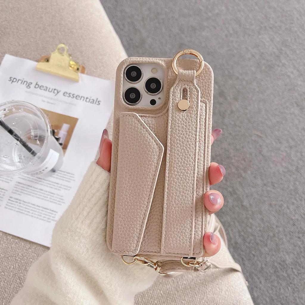 For iPhone16 Wrist Strap Ring Wallet with Card Slot Holder Phone Case for IPhone 15 Plus Pro Max Crossbody Leather Cover