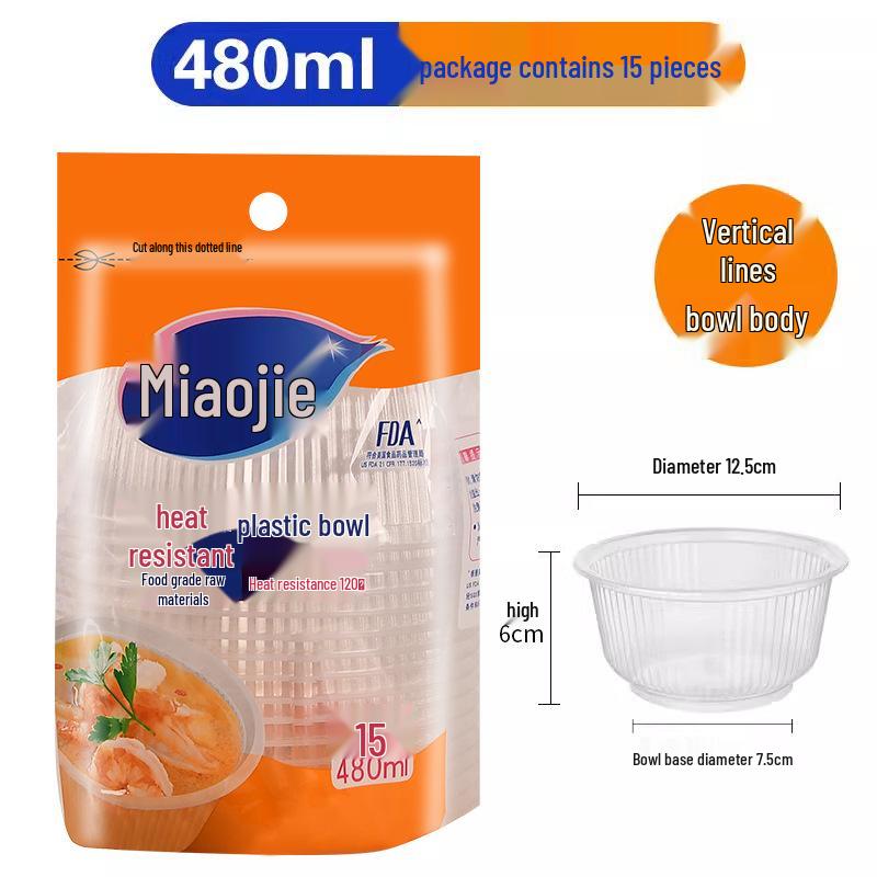 Miao Jie Disposable Plastic Bowls for Takeaway, Ice Jelly, Commercial and Household Use.