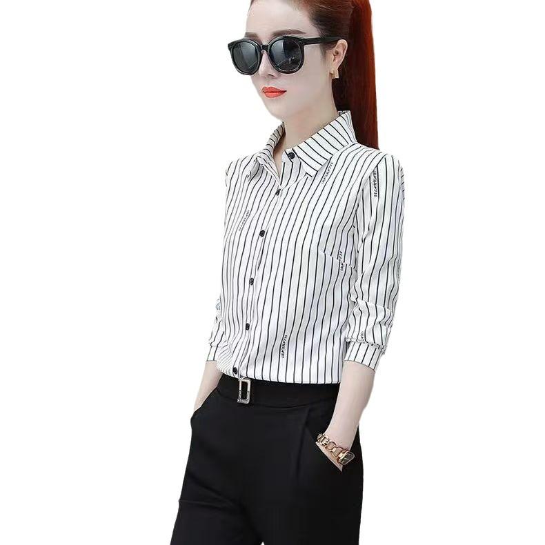 Korean Style 2024 Women's Long Sleeve Striped Shirt - Spring/Autumn Fashion