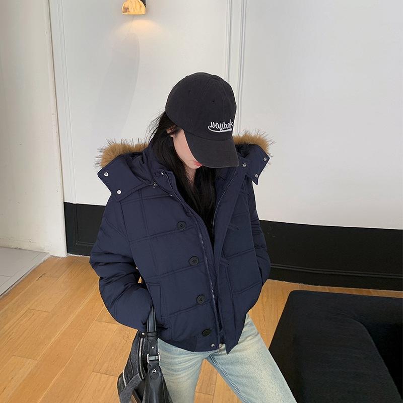Winter new hooded big fur collar short cotton clothes Korean version student cotton clothes women's jacket short